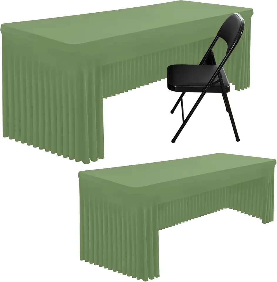 Smiry 2 Pack Spandex Open Back Tablecloth,Elastic Fitted Stretch Tablecloth for 6FT Rectangle Tables,Waterproof Washable Table Cover Skirt for Wedding, Banquet (Sage Green, 72Lx30Wx30H Inch)