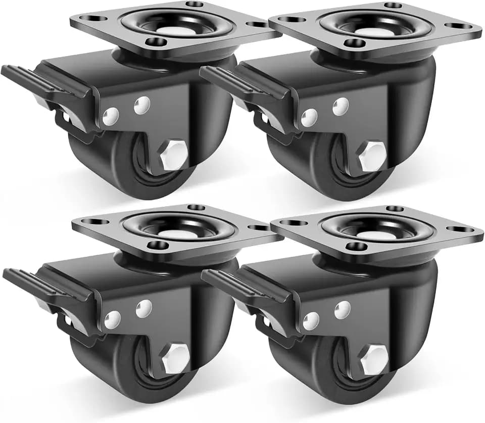 Nefish 3-Inch Heavy Duty Casters Set of 4, Industrial Grade Casters Wheels 4400 LBS, Low Gravity Plate Swivel Caster with Brake, Durable & Corrosion-Resistant Nylon Wheels for Industrial, Machine