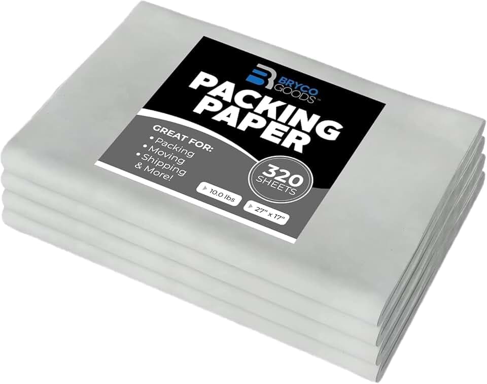 Bryco Goods Newsprint Packing Paper Sheets for Moving - 10lb - 320 Sheets of Newspaper Paper - Wrapping and Protecting Fragile Items, Box Filler, Shipping Supplies - 27" x 17" - Made in the USA