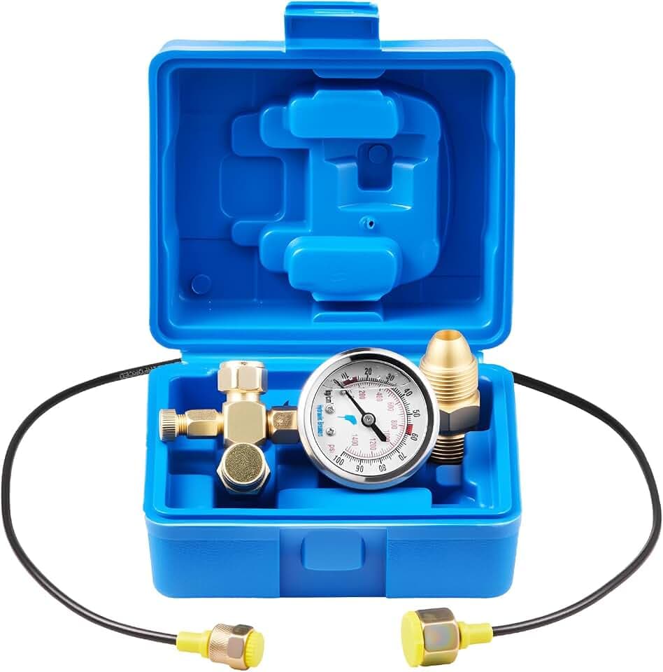 VEVOR Hydraulic Nitrogen Accumulator Charging Kit, 0-1420 PSI Nitrogen Fill Kit, Pressure Test System with 1 Pressure Gauge, 1 Gas Hose, 1 Valve Body and 1 CGA580 Adapter for Construction Machinery