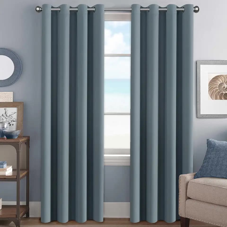 H.VERSAILTEX Blue Blackout Curtains for Bedroom Thermal Insulated Living Room Curtains 90 Inch Long Grommet Privacy Protection Window Curtain Panels/Drapes for Nursery, 2 Panels, Stone Blue