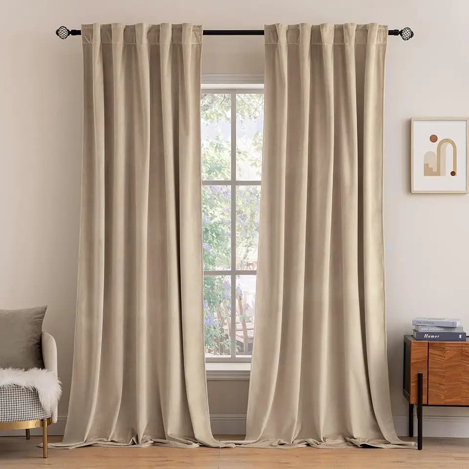 MIULEE Velvet Curtains 52x108 inches 2 Panels Camel Beige Blackout Curtains