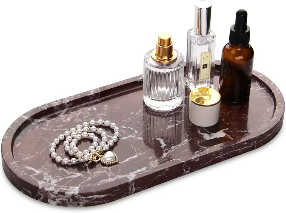 Oval Marble Bathroom Vanity Tray, Rosso Lepanto, 12" x 6" x 0.8"