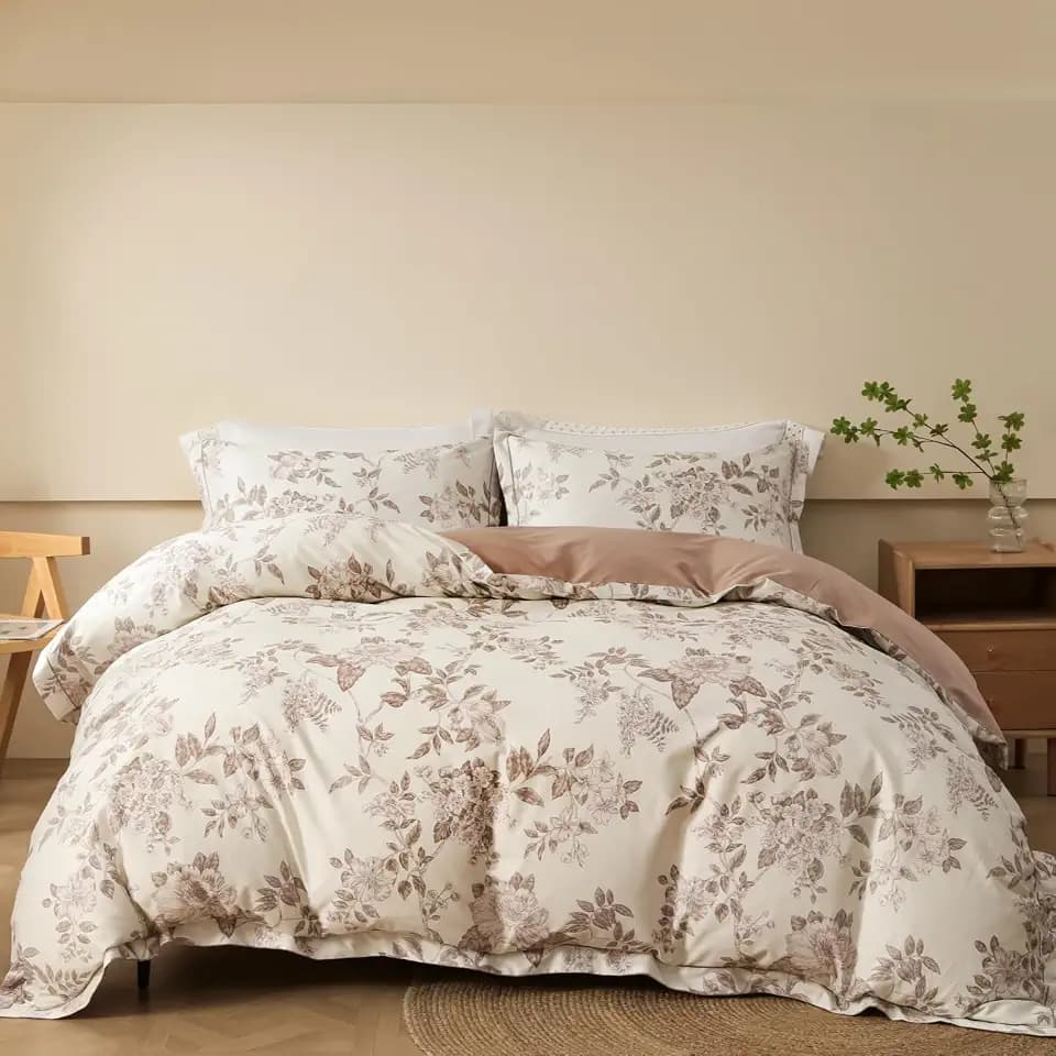 OAITE King Duvet Cover Set 3pcs 100% Cotton 600 Thread Count Floral