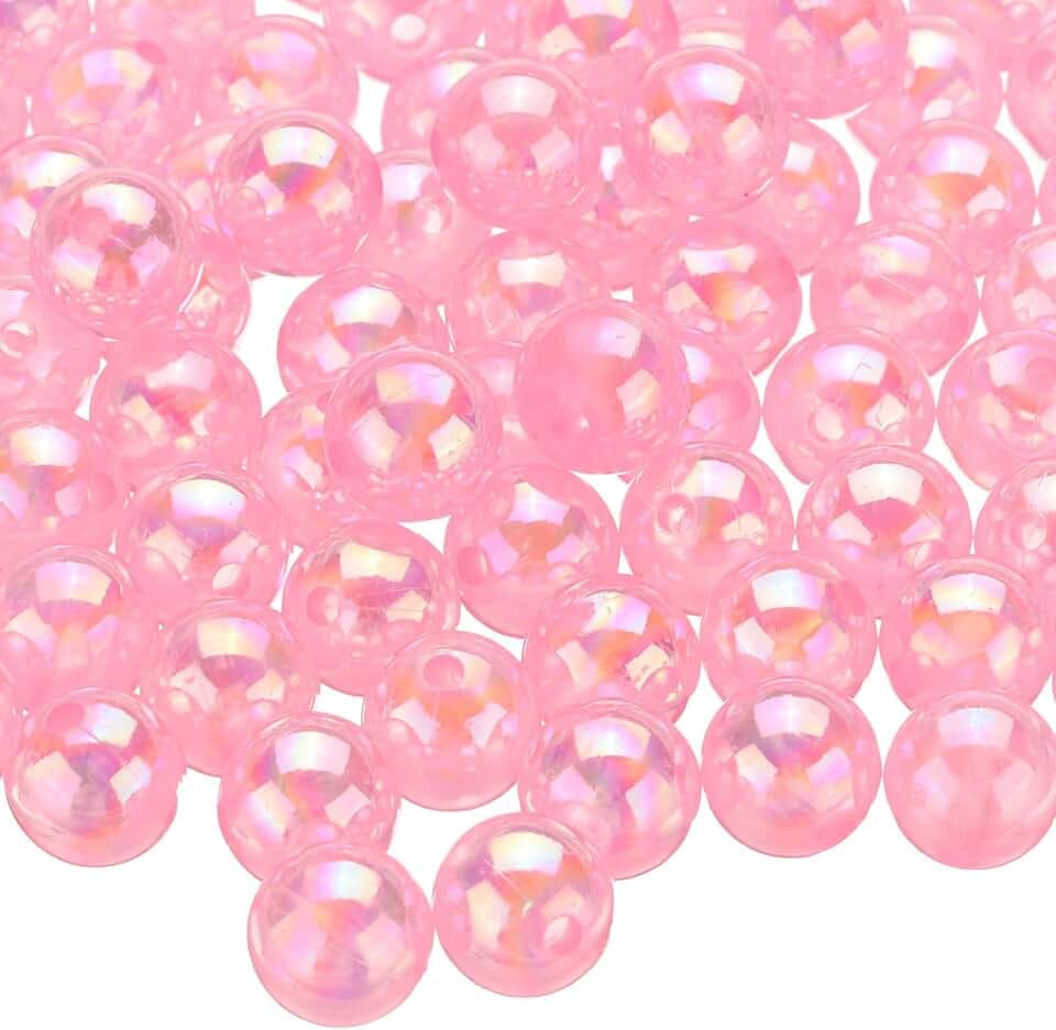 QUARKZMAN 100 Stück Perlen zum Auffädeln Rund Acrylperlen AB Farben 12mm Lose Bubble Spacer Bastelperlen mit Loch für DIY Ohrringe, Armbänder, Halsketten, Schlüsselanhänger, Hellrosa AB