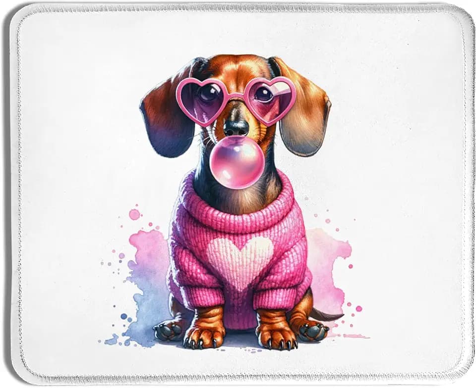 Dachshund Dog Mouse Pad, Pink Bubble Gum Weiner Dog, 9.5x7.9 Inch