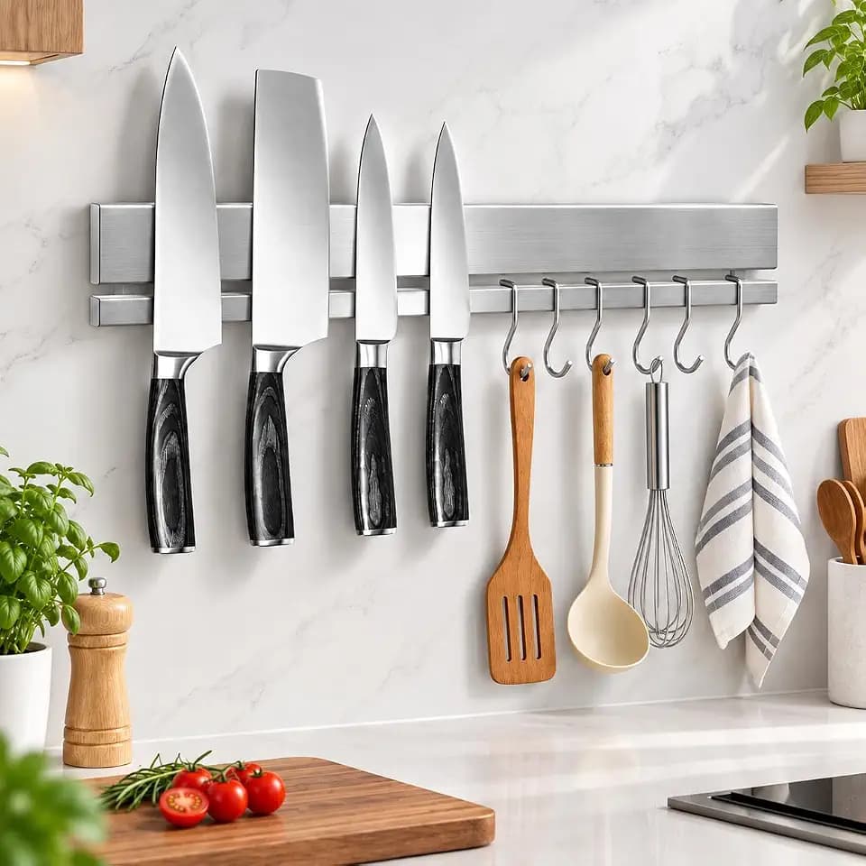 TOUKA 17 Inch Magnetic Knife Strip for Wall with 12 Hooks