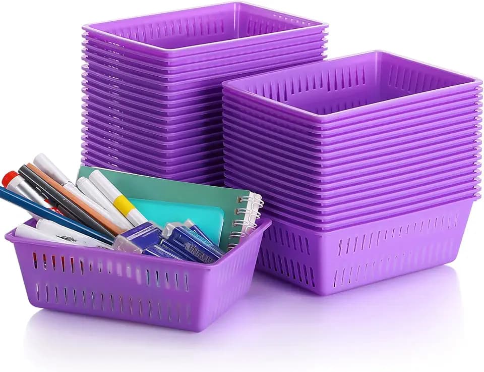 Sherr 36 Pack Classroom Storage Baskets Small Plastic Baskets, Purple