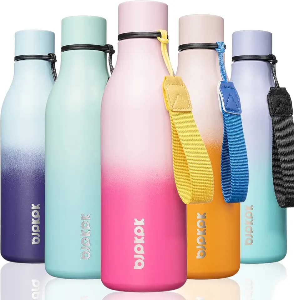 BJPKPK 18oz Insulated Water Bottle, Stainless Steel Bottle with Carry Strap