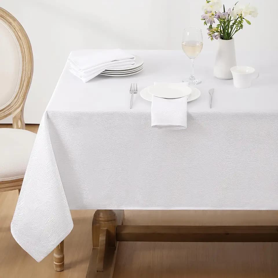 Softalker Jacquard Rectangle Tablecloth 60 x 144 Inch, White