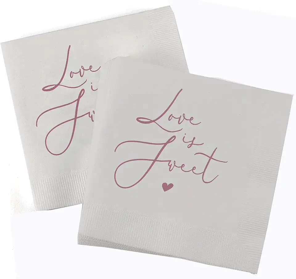 Hortense B. Hewitt Pack of 50 Decorated 3-Ply Paper Party Napkins for Wedding - Shower - Anniversary, LOVE IS SWEET, 4.75-Inch (Folded)