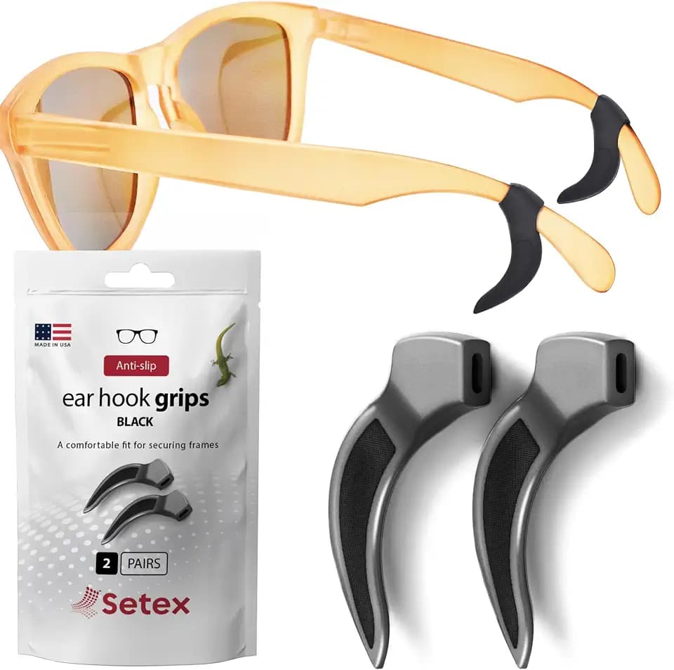 Setex Gecko Grip Eyeglass Ear Grips, Anti Slip Comfort Hooks, 2 Pair, Black