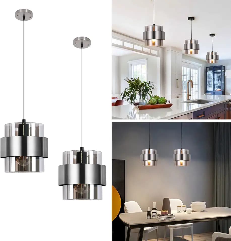 7‑Inch Glass Kitchen Island Pendant Lights, 2‑Pack, Brushed Nickel