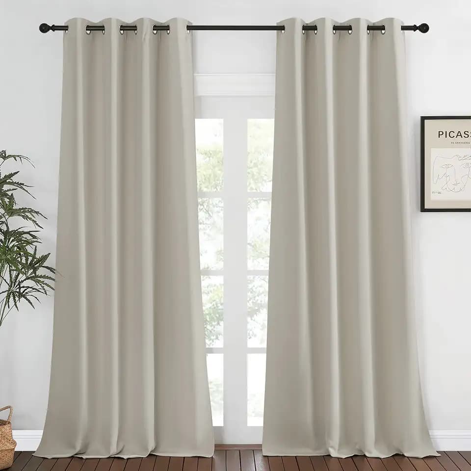 NICETOWN Blackout Natural Window Treatment for Living Room - Energy Saving Thermal Insulated Solid Grommet Sound Reducing Room Darkening Curtain for Bedroom (1 Panel, W52 x L108)