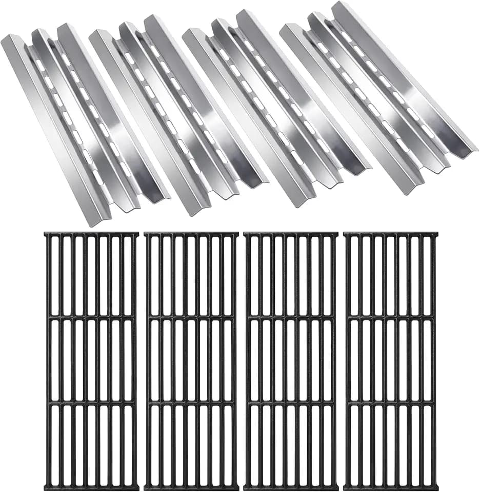 Hiorucet Grill Parts for Broil King 9221-64, Baron 440, Baron 420, 9221-67, Baron 490, 9225-54, Baron 320, Baron 320S, 9221-54, 9221-57, 9211-54, Cast Iron Grill Grates, Stainless Steel Heat Plates