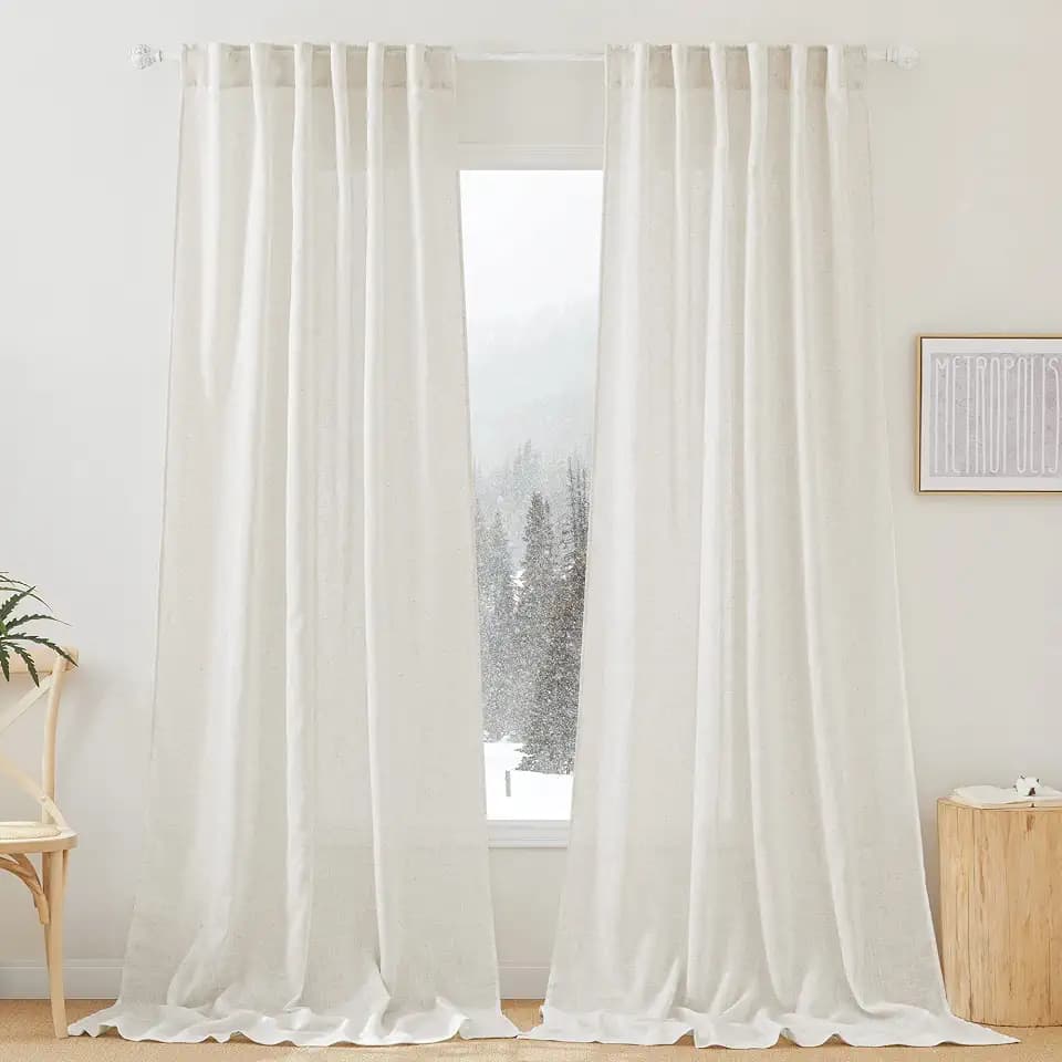 RYB HOME Extra Long Linen Curtains for Dining Room 120 inches Long