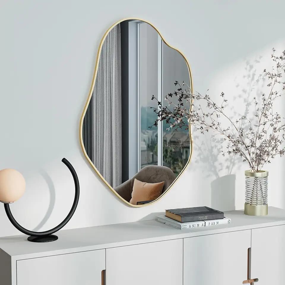 41"x28" Irregular Wall Mirror Cloud Asymmetrical Shaped Gold Aluminum Alloy Framed Mirror for Living Room Bathroom Bedroom Entryway Fireplace