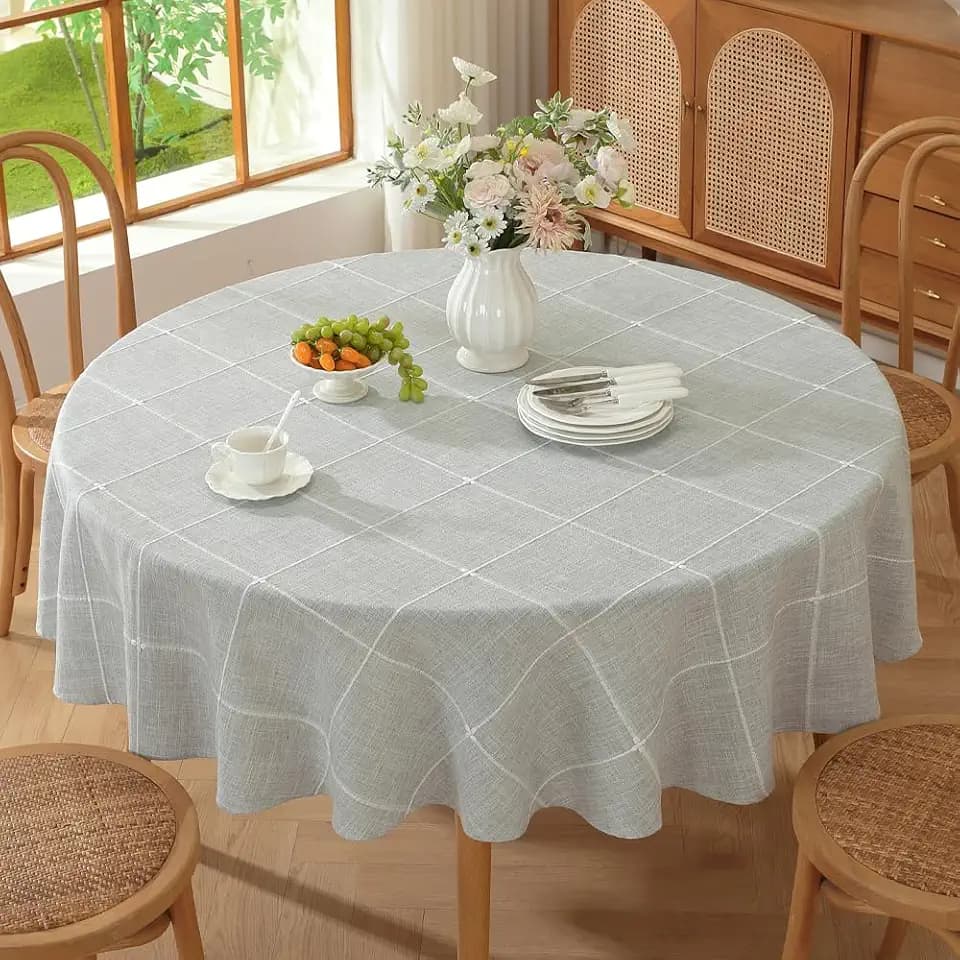 TruDelve Grey Round Tablecloth 60 Inch Fabric Farmhouse Outdoor Table Cover