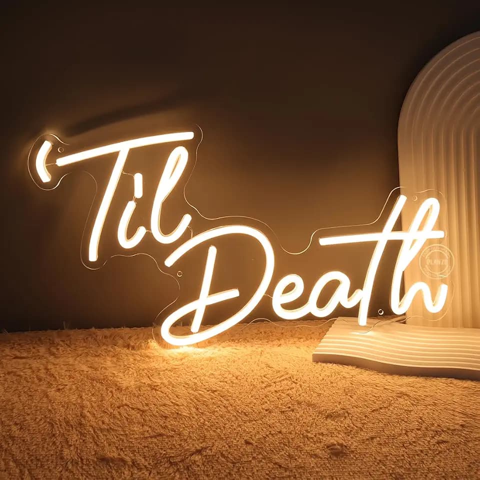 Planzo Til Death LED Neon Sign Light Bedroom Gothic Wedding Wall Decor Warm