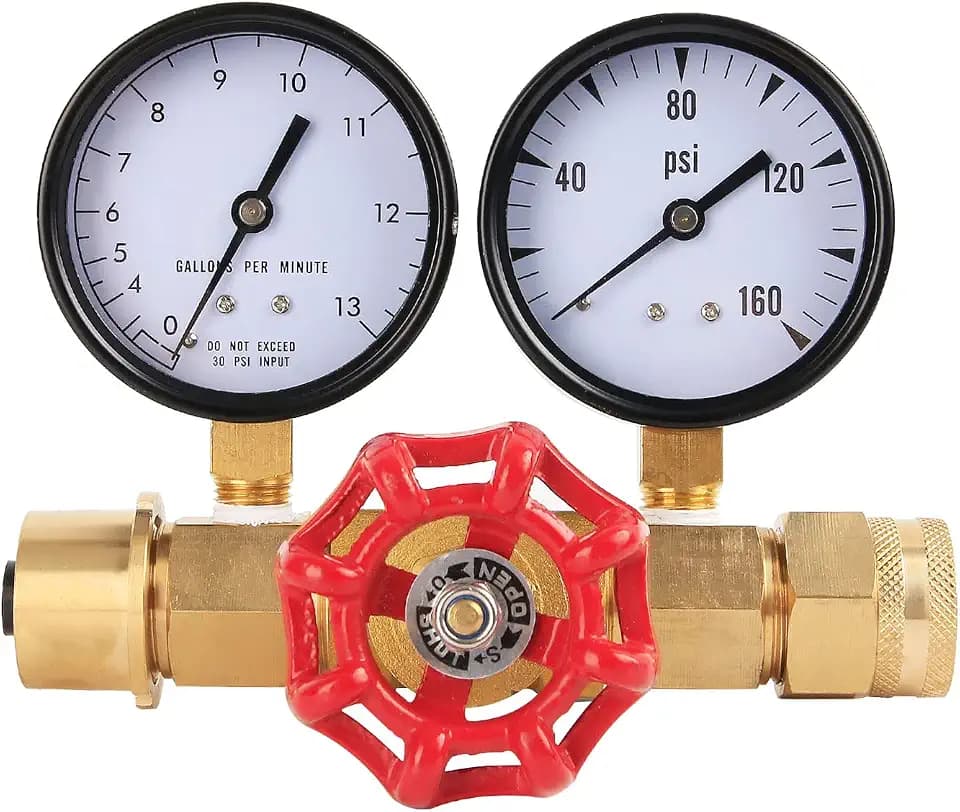 Water Gauge Pressure, Flow, & PSI Test Gauge,0-160psi,0-13 GPM, 3/4" Female Hose Thread.