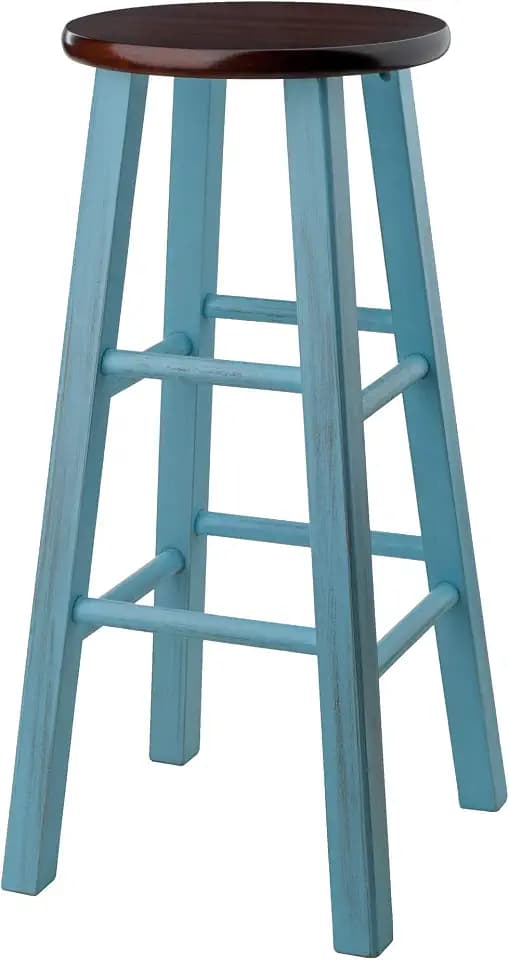 Winsome Ivy Square Leg Bar Stool, Rustic Light Blue and Walnut, 29"