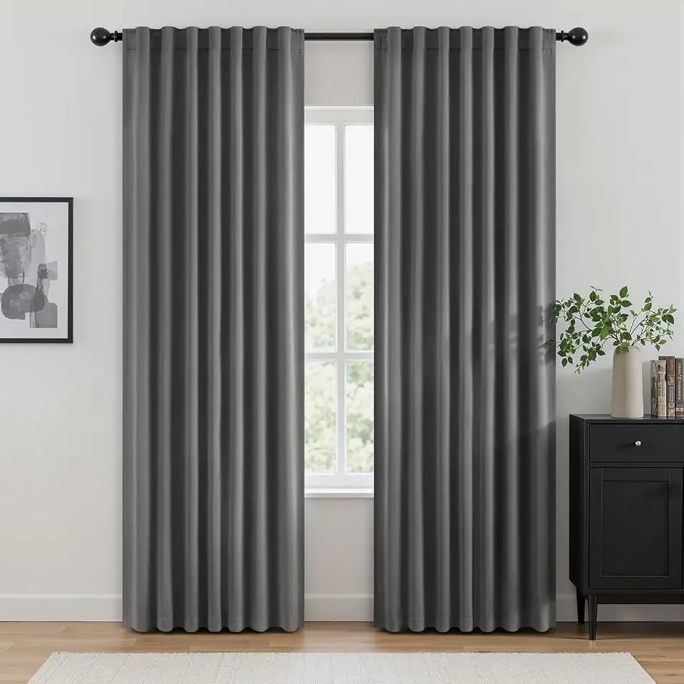 ANRODUO Grey Back Tab Blackout Curtains 108 Inch Length 2 Panels