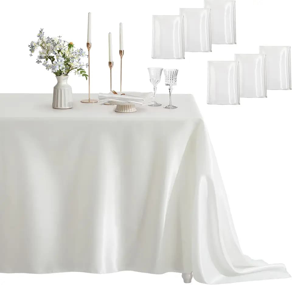 6 Pack Satin Table Cover Rectangle, Off White, 60 x 102 Inches