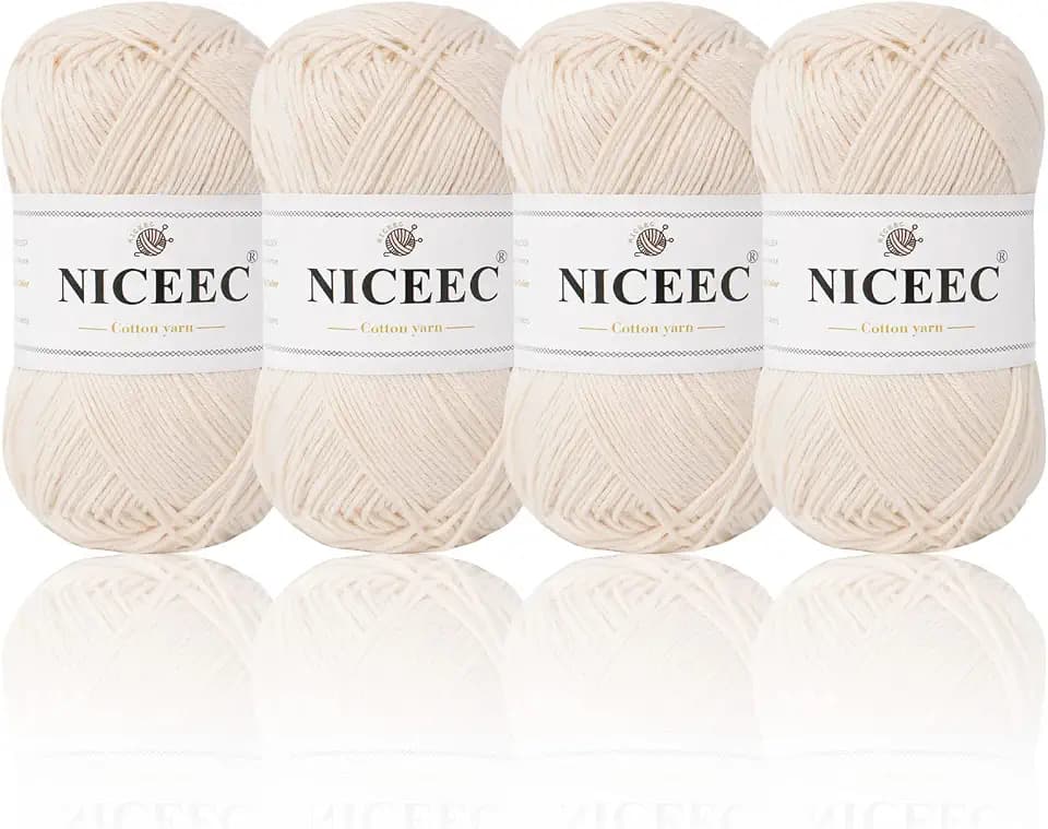 NICEEC 4 Skeins Cotton Yarn Soft Baby Yarn- Skin
