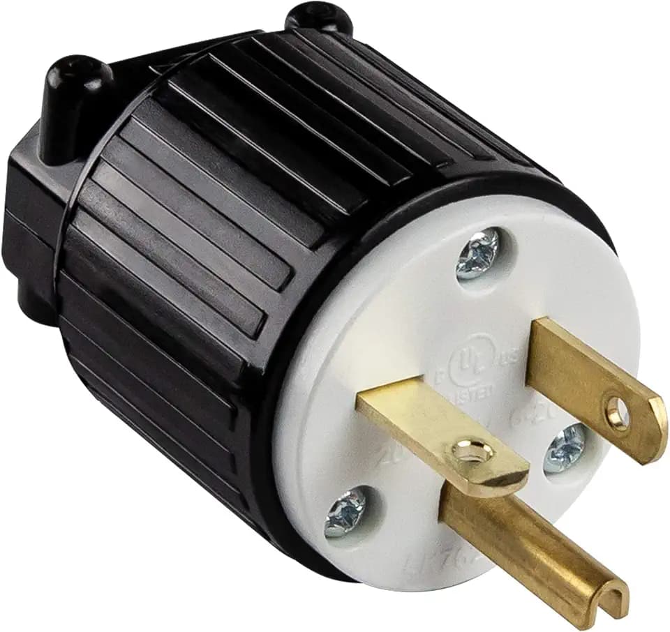 ENERLITES NEMA 6-20P Straight Blade Plug, Male Cord Ends, Black