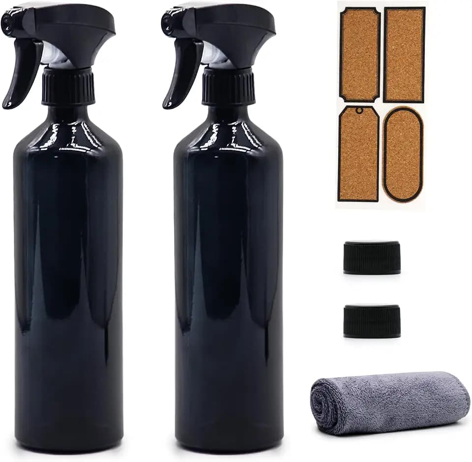 OFFIDIX Glass Spray Bottles Dark Black Plant Mister for Cleaning,16 OZ 2 PC