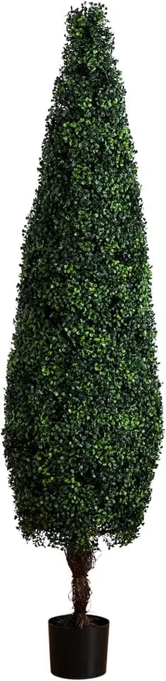 Nearly Natural 6-FT Artificial Boxwood Topiary Tree for Indoor/Outdoor Decoration, Faux Boxwood Tower Topiary Cone Shaped Plant Decorating Hedge, UV Resistant with Black Nursery Pot