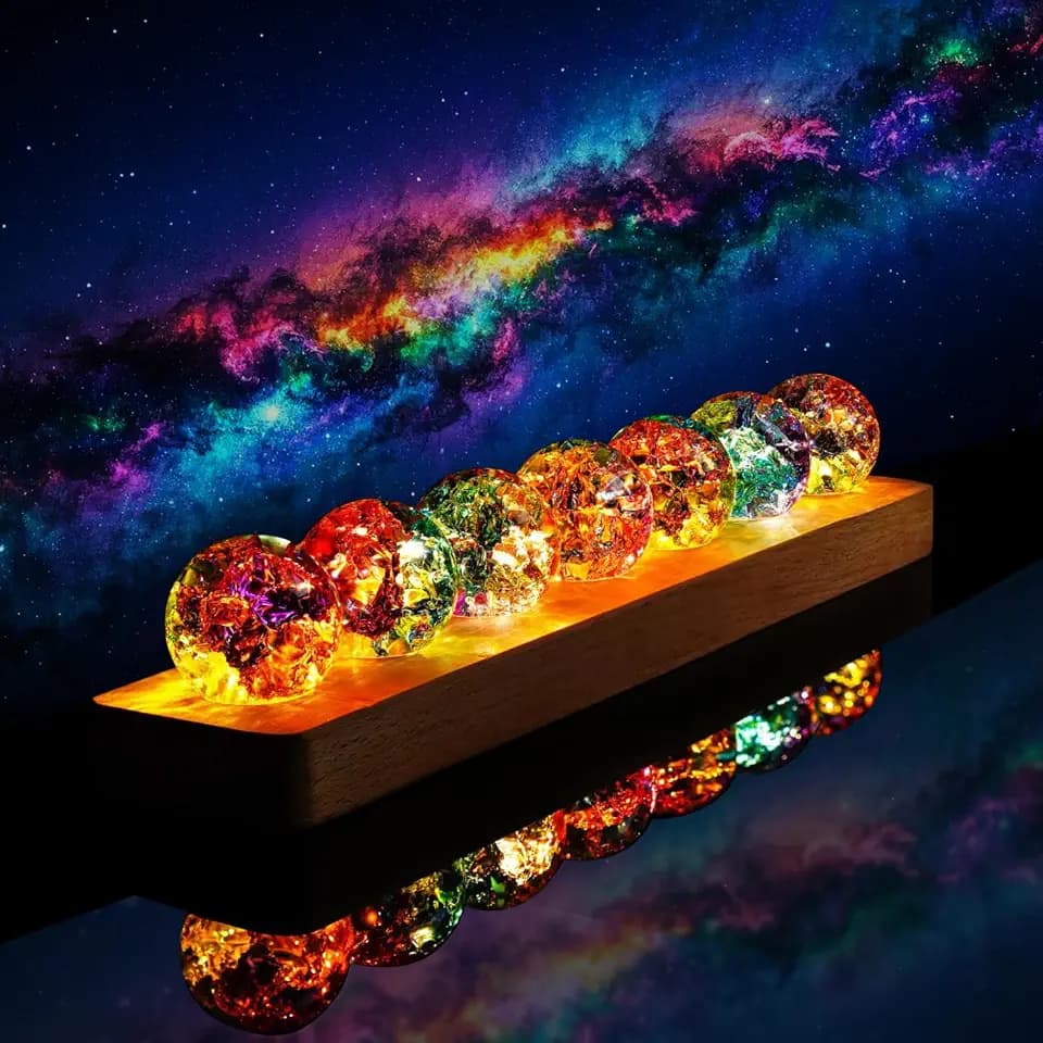 Set of 7 Crystal Balls Night Light Decor 40mm Chakra Spheres