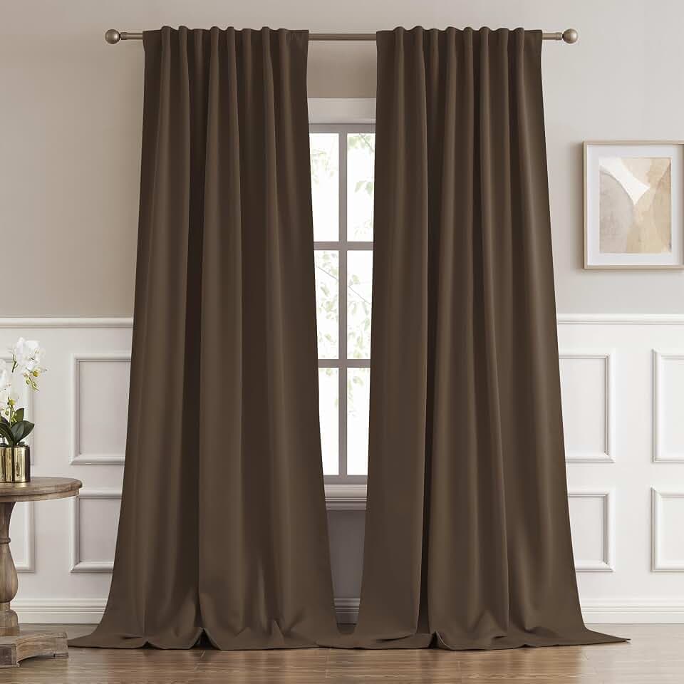 DUALIFE Blackout Curtains/Drapes 105 Inches Long,2 Panels,Brown, 52x105
