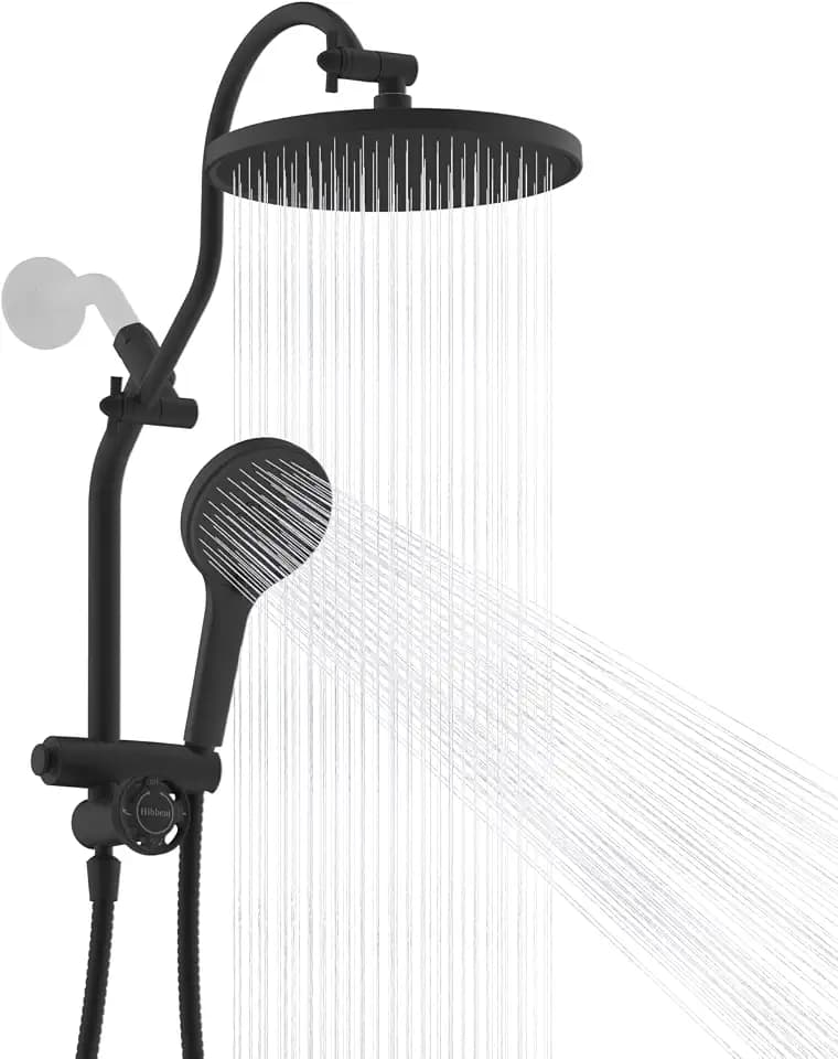 Hibbent 10'' Rain Shower Head Combo, 3 Handheld Sprays, Matte Black