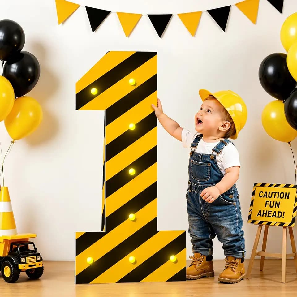 Construction Birthday Party Supplies, 3FT Marquee Number 1 for Baby Boys