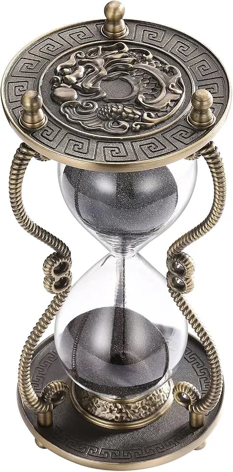 CNCJ Hourglass Timer Sand Clock 60 Minute: Brass Medieval Dragon Black Sand Watch 60 Min, Large Reloj De Arena, Gothic Fantasy One Hour Sandglass for Gifts, Home, Desktop Decor
