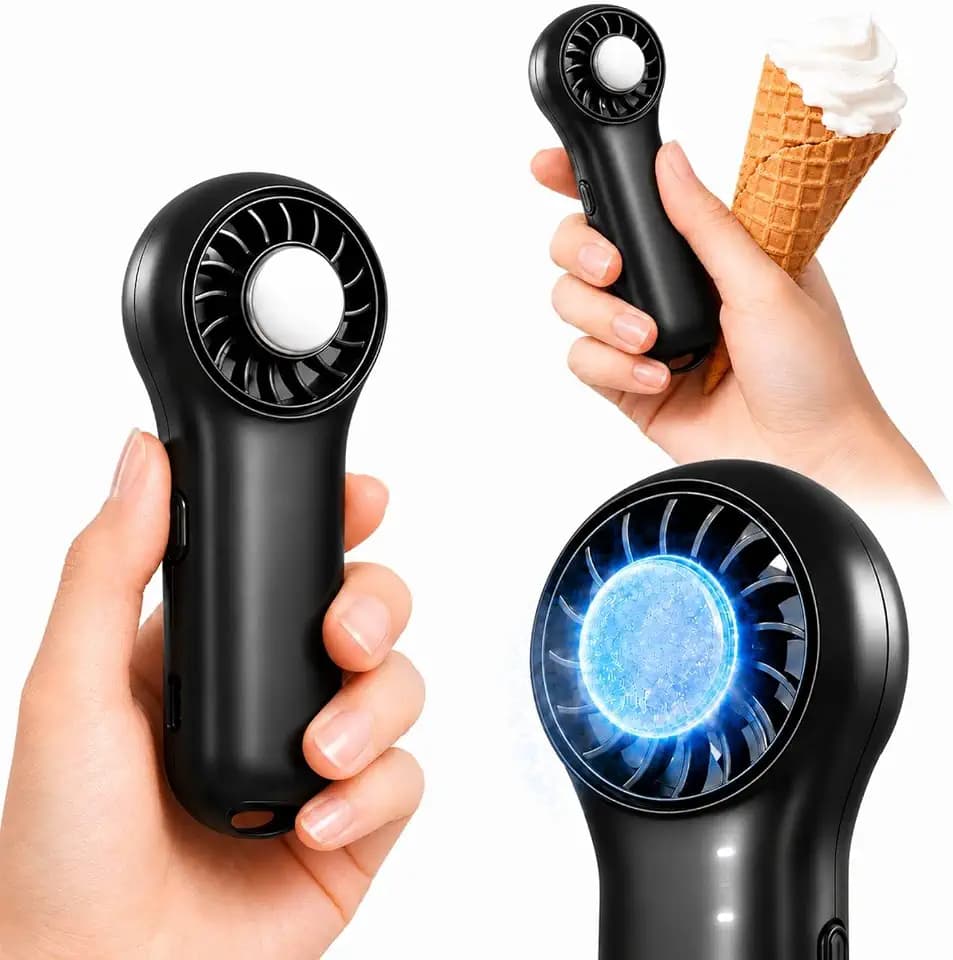Handventilator mit Kühlfunktion, Tragbarer Mini Ventilator 20000 RPM Hochgeschwindigkeit, 20.5H Laufzeit Akku Ventilator, 4 Geschwindigkeiten USB Aufladbar Kleiner Lüfter für Reise, Outdoor, Schwarz