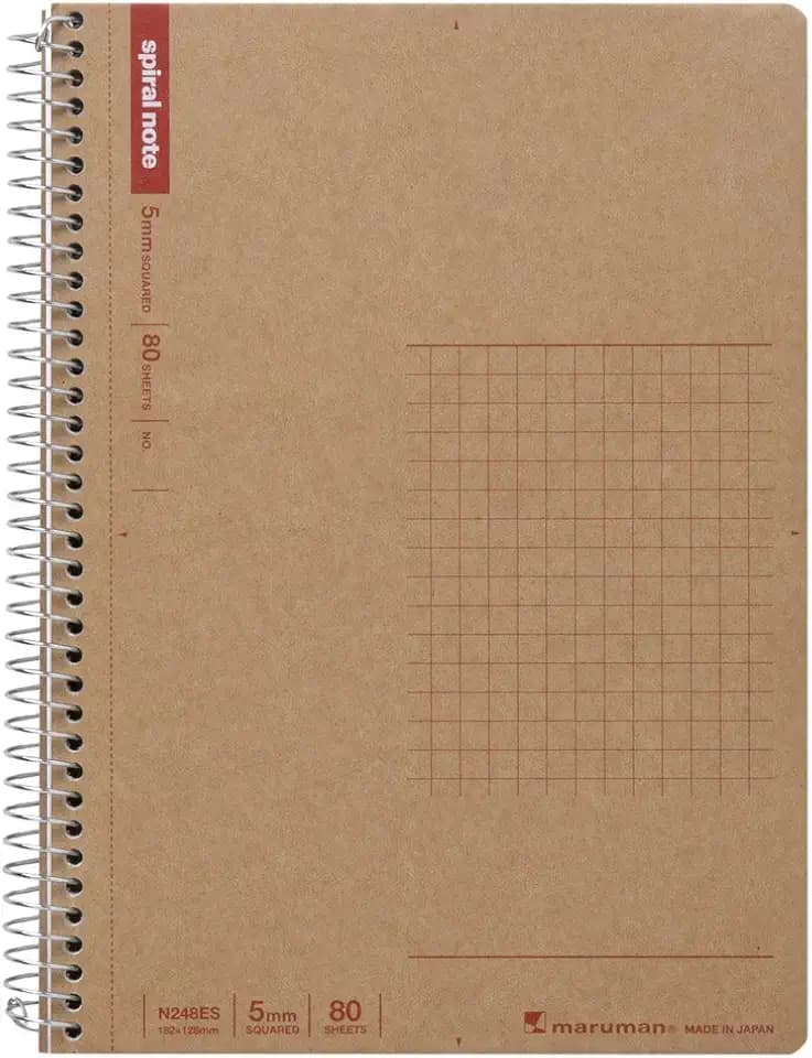 Maruman N248ES Spiral Notebook, Square Ruled, 80 Sheets