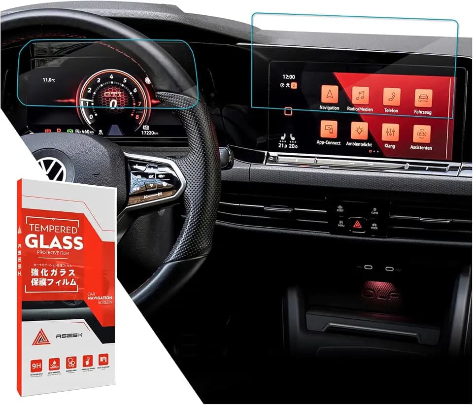 2 Pcs 10.25" Cockpit + 12.9" Navigationsdisplay Displayschutzfolie Kompatibel mit VW Golf 8 MK8 GTI GTD GTE 2020-2024 Golf 8 Zubehör, Schutzfolie 9H-Hartglas für Navigation und Cockpit