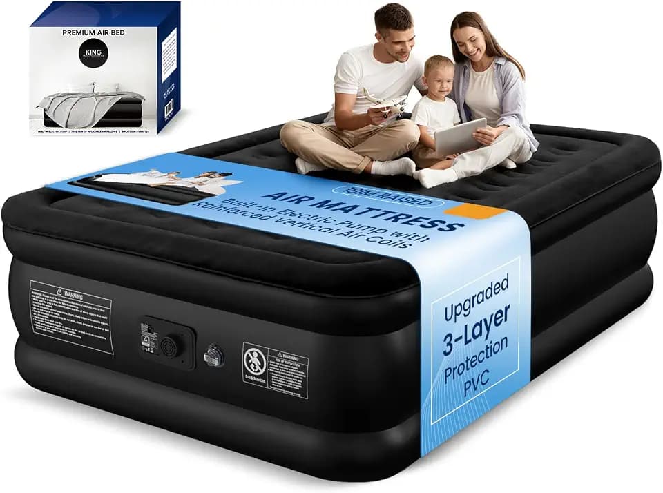 Queen Air Mattress with Built-in Pump, 800 lbs Heavy-Duty Support, 48-Hour Leak Tested, Upgraded 3-Layer Protection PVC, 3-Min Fast Inflation, Portable Air Bed for Home, Guests & Camping