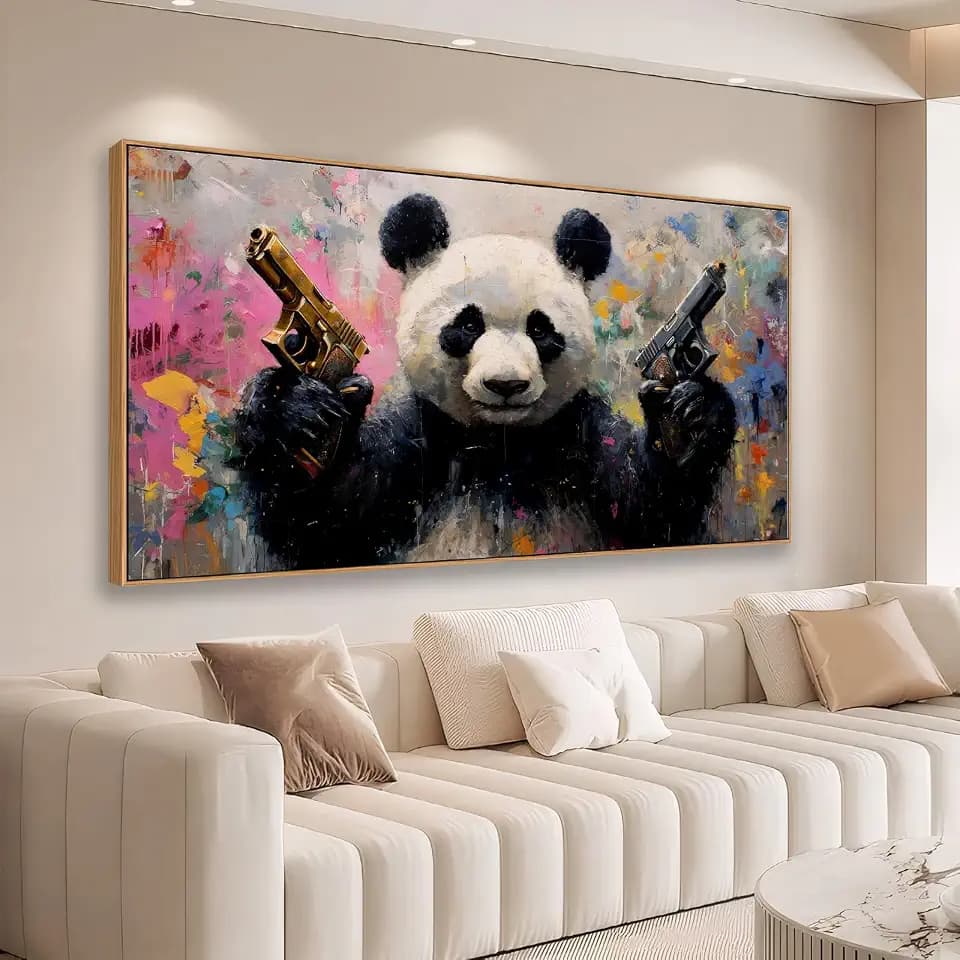 Sorbrozo Abstract Panda Canvas Wall Art - Vibrant Pop Art Animal Painting with Colorful Brushstrokes Modern Frame Wall Decor for Living Room Bedroom 24x48in