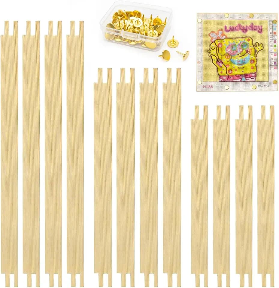 12PCS Needlepoint Stretcher Bars, 9"/10"/12" Stretcher Bars for Needlework, with 50 Thumb Tacks, Wooden Canvas Stretcher Bars for Embroidery Stitch Frame Set Bundle(9"/10"/12")