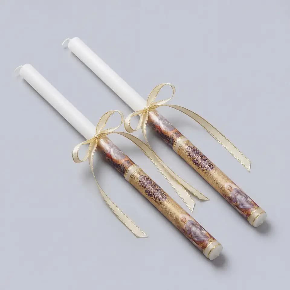 Conelist 2 Pcs Greek Orthodox Easter Candle with Anastasi Bookmark 17 Inch Christ Icon Bookmark Taper Candles Pascha Lambathes Religious Easter Gift