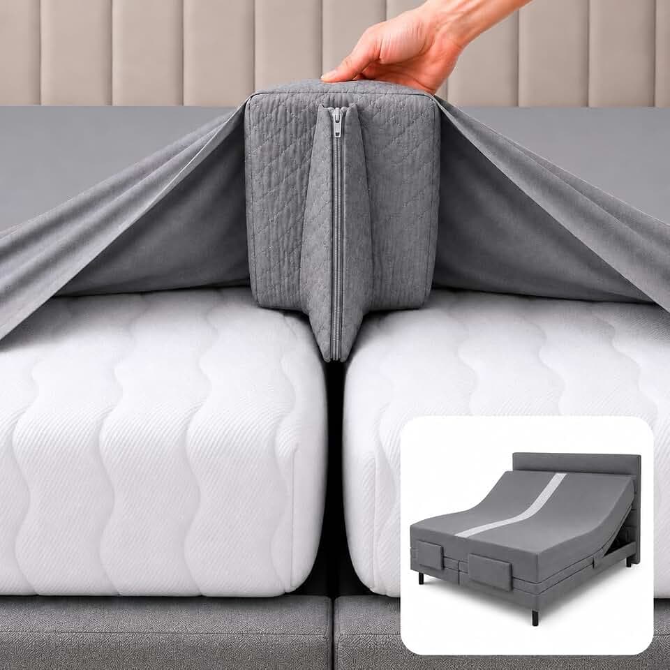 3-in-1 Split King Gap Filler for Adjustable Bed, Gray, 79"x79"