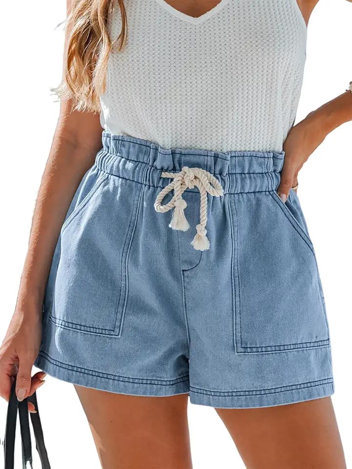 CUPSHE Women's High Waisted Denim Shorts Drawstring Casual Jeans