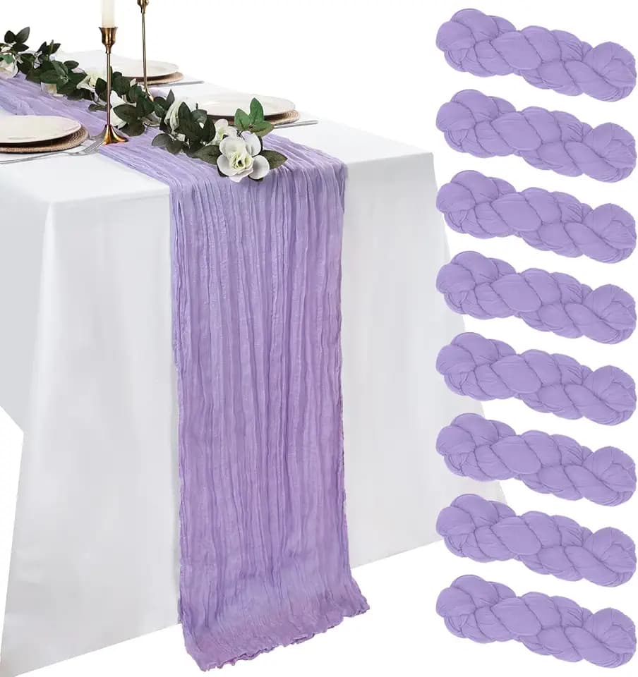 8 Pack Lilac Purple Cheesecloth Table Runner 23 x 120 Inch 10Ft