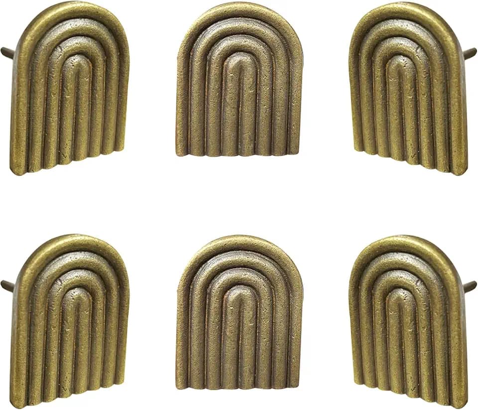 Perilla Home Set of 6 Decorative Ribbed U Shape Metal Knobs for Room Kitchen Cabinet Hardware Cupboard Door Knobs Dresser Wardrobe and Drawer Pulls (Antique Gold)