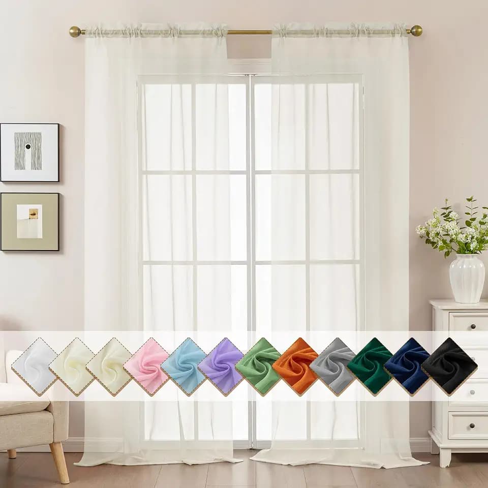 Ivory Sheer Curtains 108 Inches Extra Long Rod Pocket