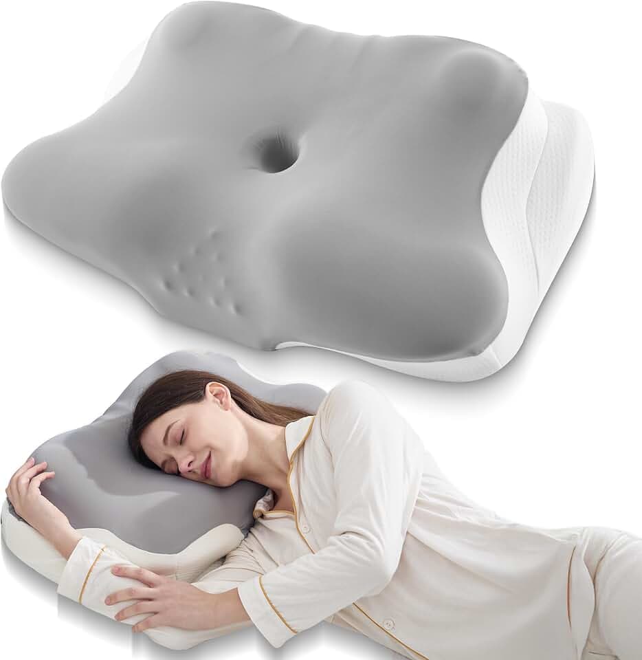 BDEUS Sleep Apnea Pillow, Cervical Neck Pillow for Pain Relief, Ergonomic Side Sleeper Pillow for Adults, Orthopedic Contour Memory Foam Pillow for Neck Support, Anti Snore, Cooling, Grey