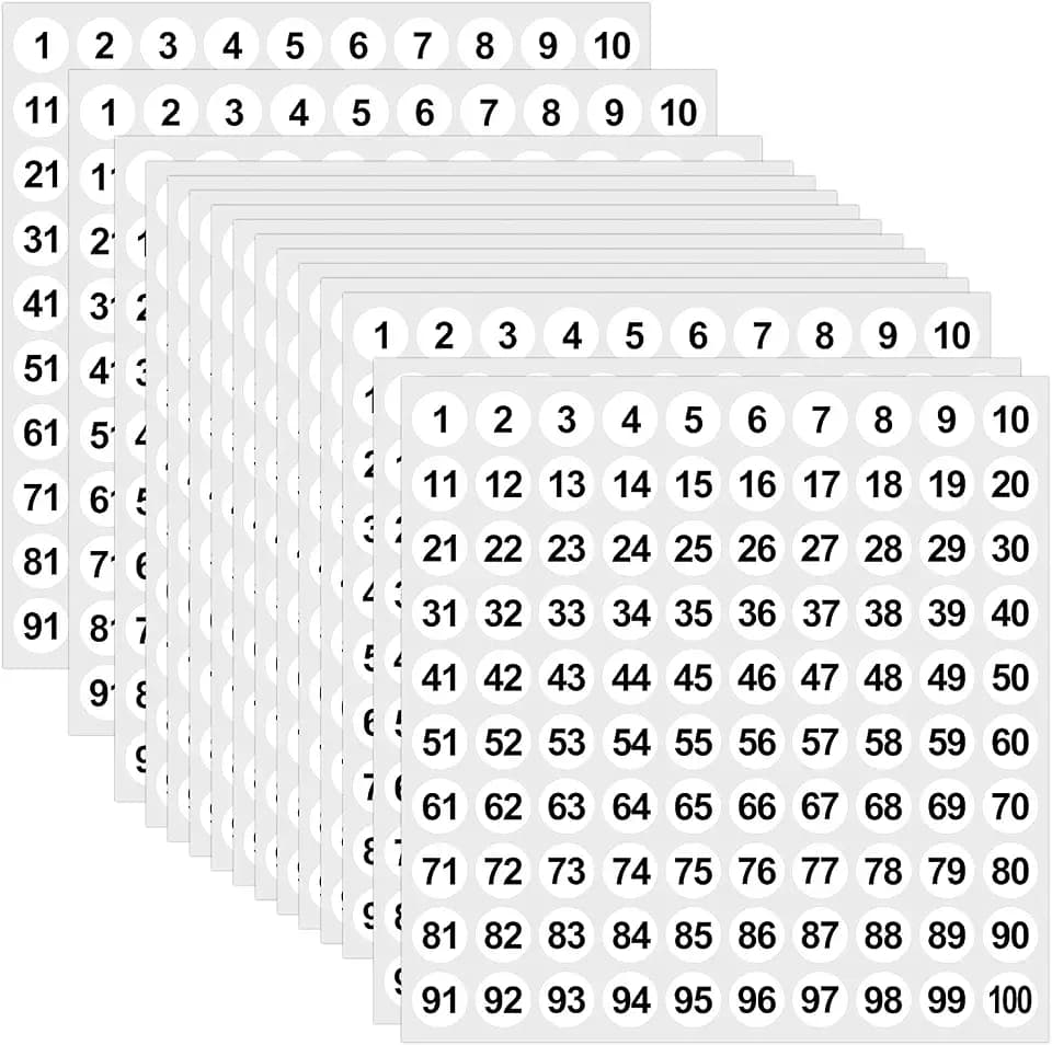 Outus 5000 Pcs 0.4 Inch 1 to 100 Number Stickers Small Number Dot Labels Consecutive Inventory Locker Storage Organizing Removable Stickers for Indoor Outdoor Office White